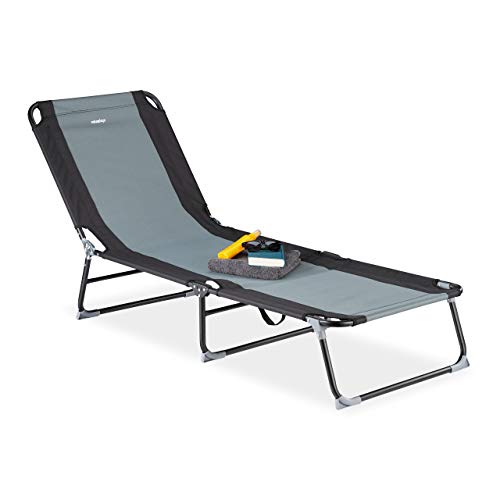 Relaxdays grau Gartenliege, 5-stufig verstellbar, klappbare Dreibeinliege