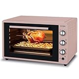 ICQN Minibackofen 60 Liter XXL mit Umluft, Drehspieß, Emailliert, Rosé