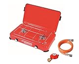 ROTHENBERGER Industrial Campingkocher, Gaskocher, windfester Outdoorkocher inkl. 0,8 m Propangasschlauch und Druckregler, 2 Kochstellen, Inbetriebnahme mit Propangasflasche 35940
