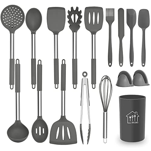 AILUKI Silikon Kochgeschirr Set, Küchengerät 17 teilig
