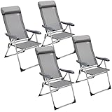 Casaria® Gartenstühle 4er Set Klappbar 7-Fach Verstellbar Alu mit hoher Rückenlehne Liegefunktion Faltbar Balkon Campingstuhl Klappstuhl Hochlehner