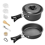 Gonex Camping Kochgeschirr Töpfen 11/13 teilig Set, Leicht Aluminium Campinggeschirr, Faltbare Campingtöpfe, Koch Geschirr Schwarz