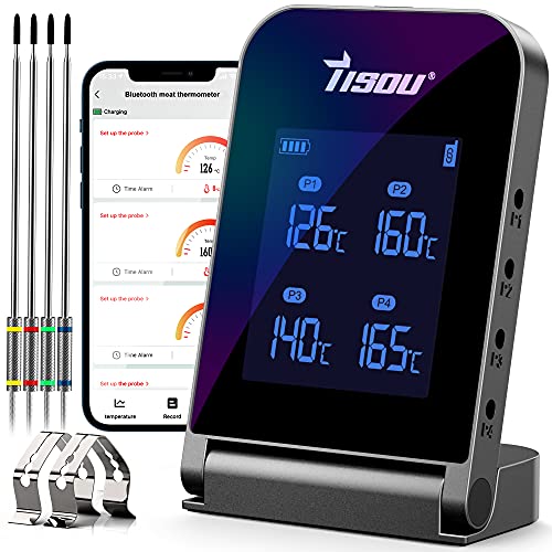 Tisoutec Bluetooth Grillthermometer mit 4*Temperaturfühler