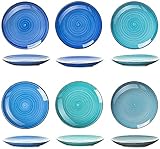 esto24 6er Set große Speiseteller 27 cm Keramik Geschirr in tollen Farben für Ihre liebsten Speisen (Speiseteller Blau)