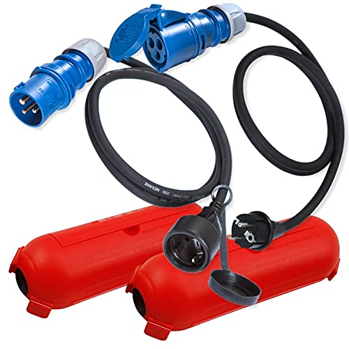 CEE Adapter Kabel Schuko Stecker Kupplung Schutzbox/Kabelbox Set Rot